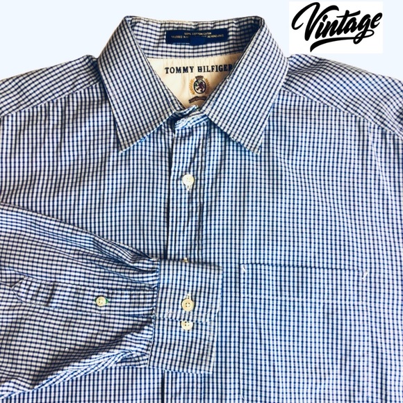Tommy Hilfiger Vintage Blue Long Sleeve Button Up Shirt Size 16 1/2 34-35 - Picture 1 of 9
